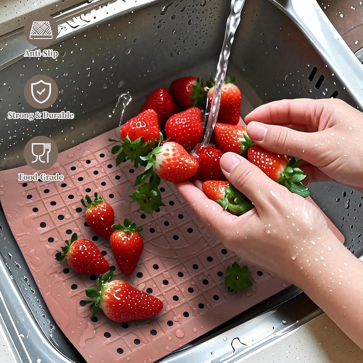 Kitchen Sink Mat, 12" x 10" Rectangular Sink Protector Pad, Fast-Draining Grid Design Liner, Dish Drying Mat , 2 Pack Pink