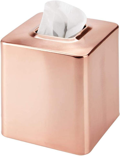 Minimalistic Rose Gold Square Steel Tissue Box Cover for Bathroom - Modern Holder/Dispenser for Paper Facial Tissues - Avia Collection