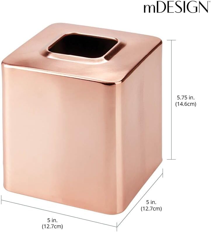 Minimalistic Rose Gold Square Steel Tissue Box Cover for Bathroom - Modern Holder/Dispenser for Paper Facial Tissues - Avia Collection