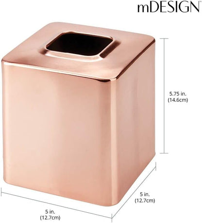 Minimalistic Rose Gold Square Steel Tissue Box Cover for Bathroom - Modern Holder/Dispenser for Paper Facial Tissues - Avia Collection