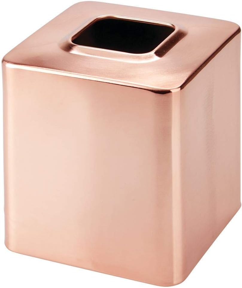 Minimalistic Rose Gold Square Steel Tissue Box Cover for Bathroom - Modern Holder/Dispenser for Paper Facial Tissues - Avia Collection