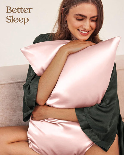Silk Pillowcase 2 Pack - Pillow Cases Queen Set of 2 Size 20" x 30" for Hair and Skin Smooth Soft Breathable with Hidden Zipper Cooling Pillow Covers for Sleeping Women, Coral