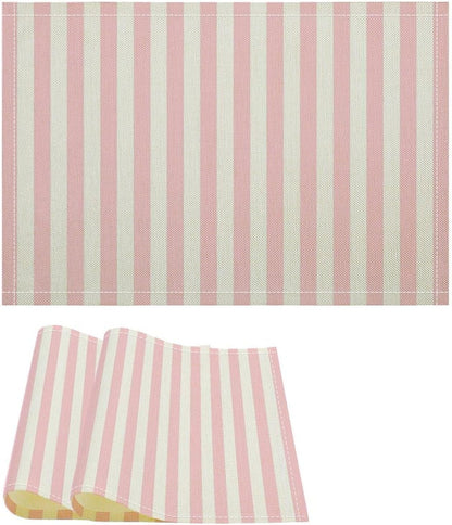 Pink and White Striped Placemats Set of 6,Modern Farmhouse Vertical Striped Geometric Pattern Placemats Table Mat for Home Dining Table Kitchen Party Decor 12x18in 6PCS