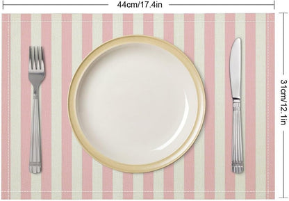 Pink and White Striped Placemats Set of 6,Modern Farmhouse Vertical Striped Geometric Pattern Placemats Table Mat for Home Dining Table Kitchen Party Decor 12x18in 6PCS