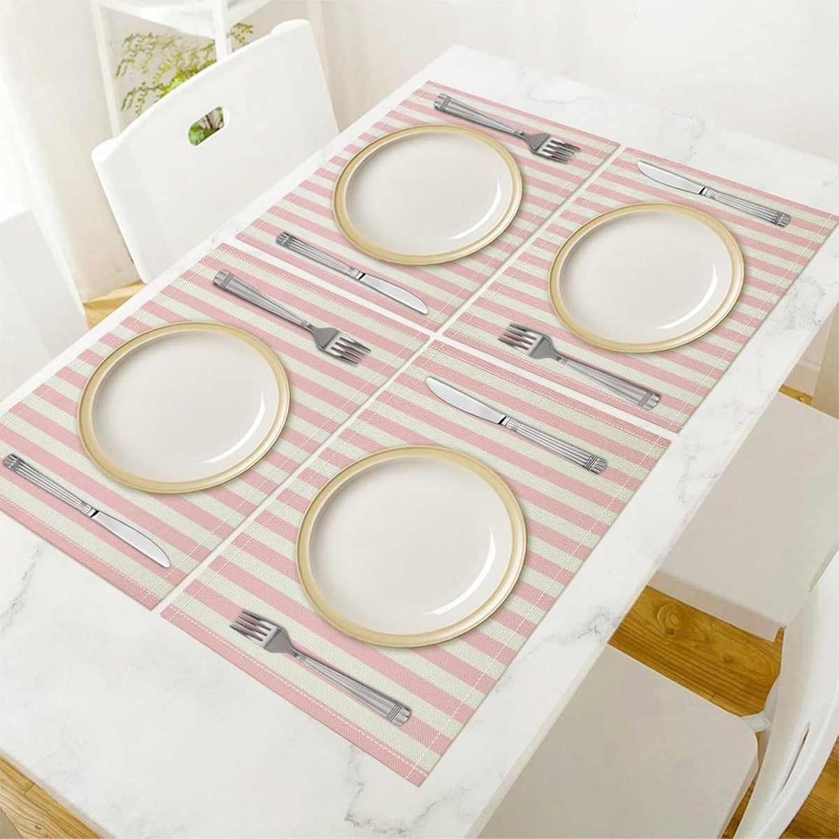 Pink and White Striped Placemats Set of 6,Modern Farmhouse Vertical Striped Geometric Pattern Placemats Table Mat for Home Dining Table Kitchen Party Decor 12x18in 6PCS