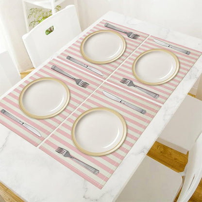 Pink and White Striped Placemats Set of 6,Modern Farmhouse Vertical Striped Geometric Pattern Placemats Table Mat for Home Dining Table Kitchen Party Decor 12x18in 6PCS