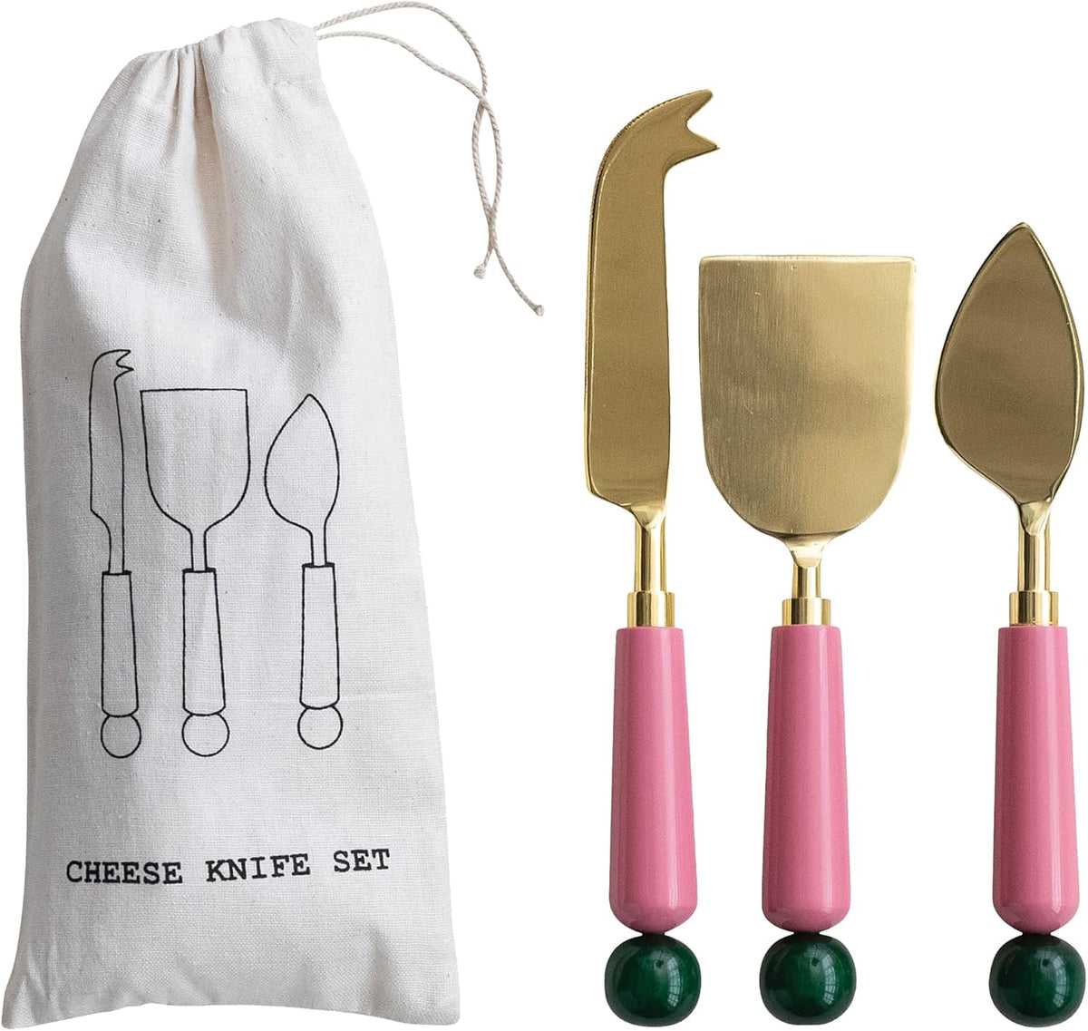 3 pcs Stainless Steel Cheese Knife Set w/Resin Handles, Pink & Green