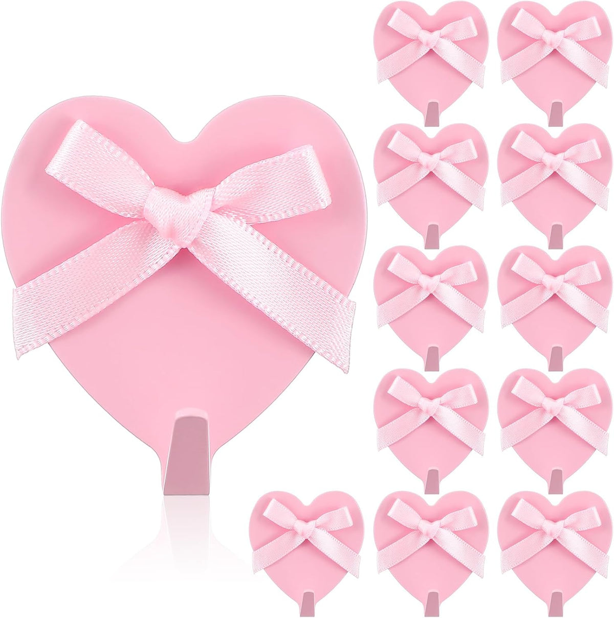 12 Pcs Pink Heart Bow Wall Hooks Adhesive for Dorm Bedroom