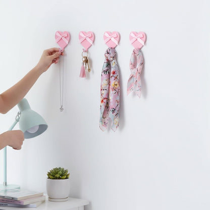 12 Pcs Pink Heart Bow Wall Hooks Adhesive for Dorm Bedroom