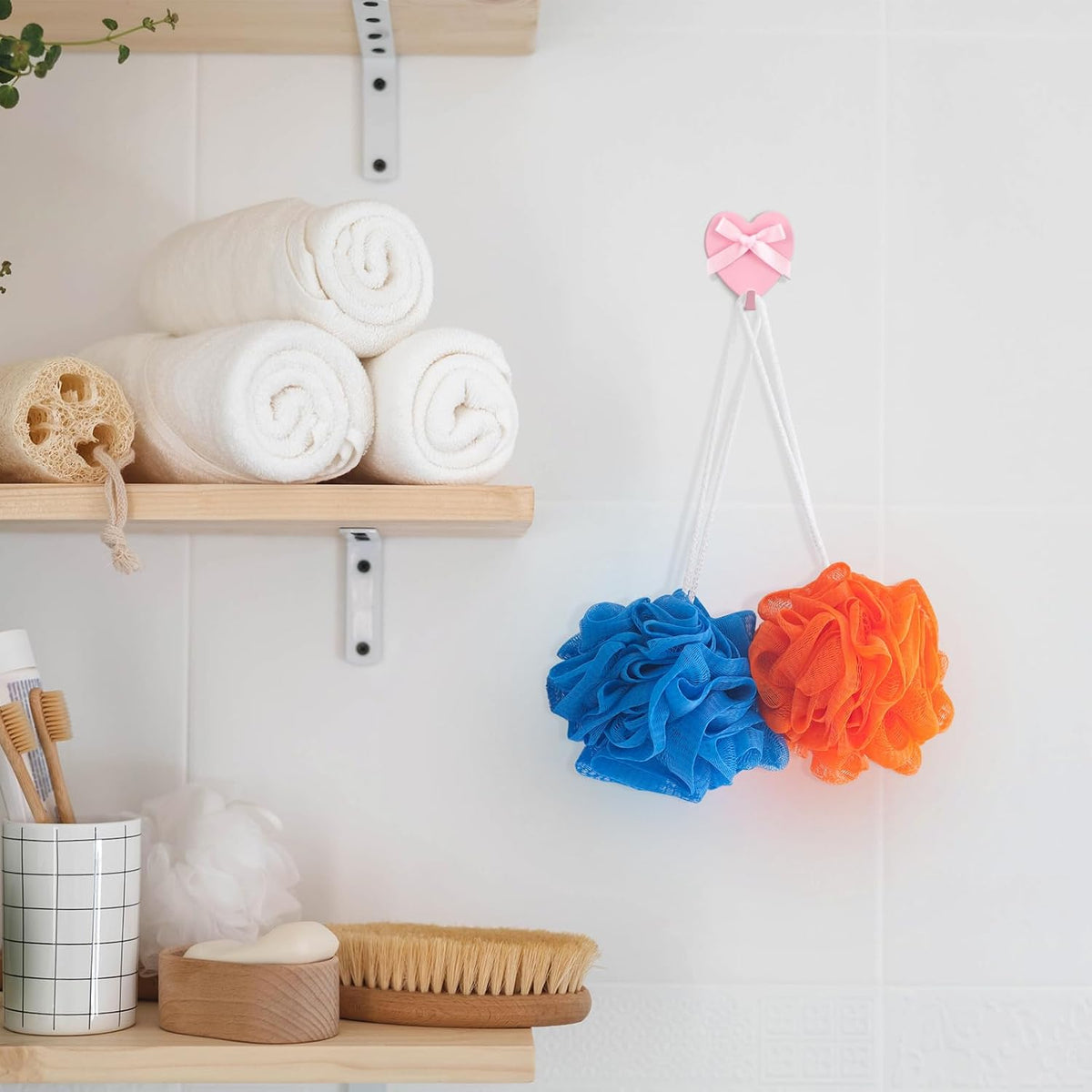 12 Pcs Pink Heart Bow Wall Hooks Adhesive for Dorm Bedroom