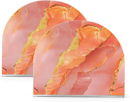 Acrylic Napkin Holder 1 Pack Holds 50-60 Napkins One-Piecing Molding Napkin Fit Kitchen & Dining Table Sturdy & durables Marble Peach Gold