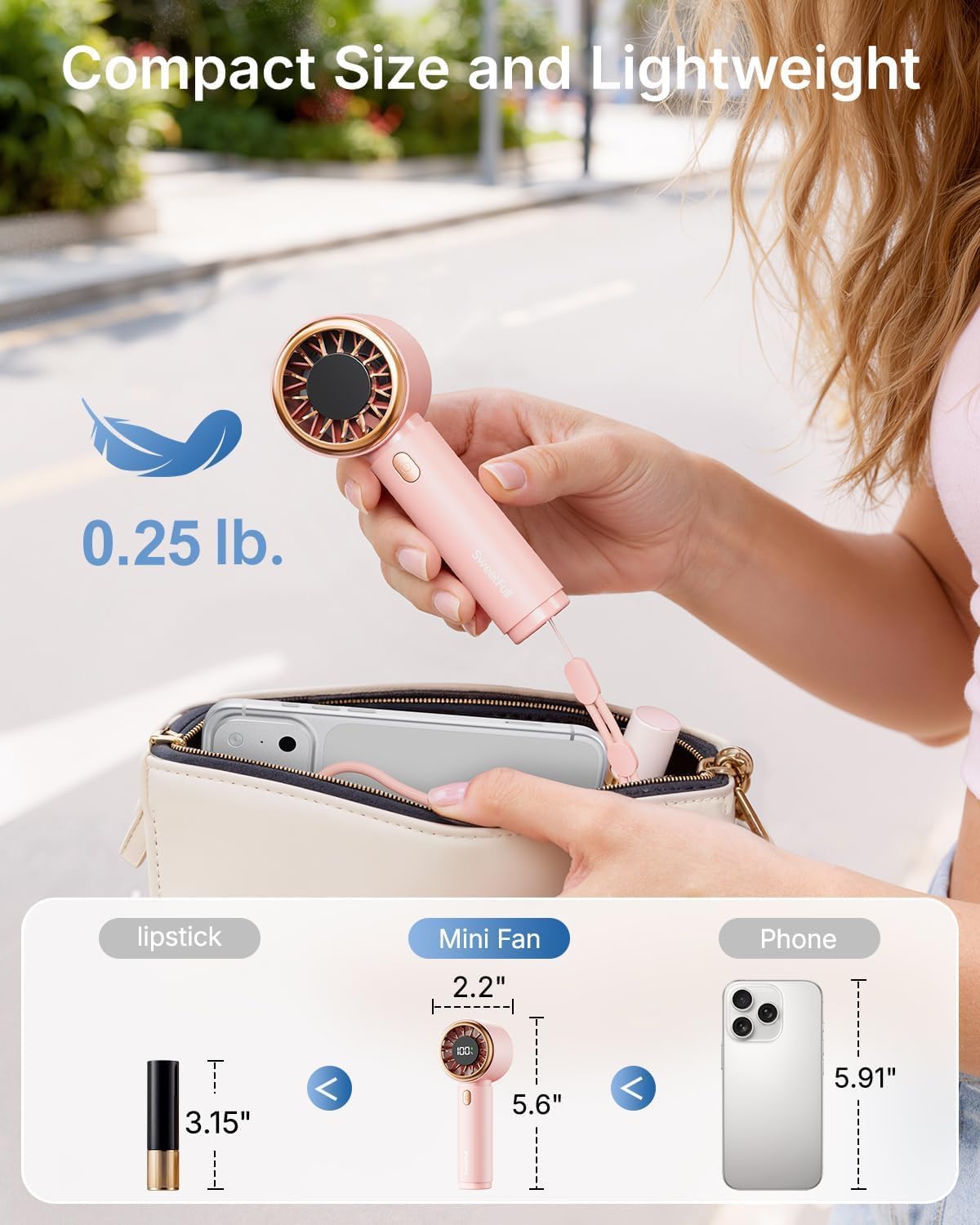 Portable Handheld Fan, Mini Rechargeable Personal Hand Fan