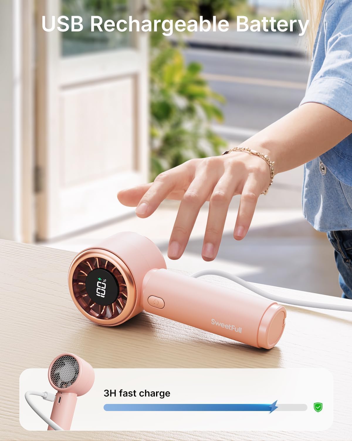Portable Handheld Fan, Mini Rechargeable Personal Hand Fan