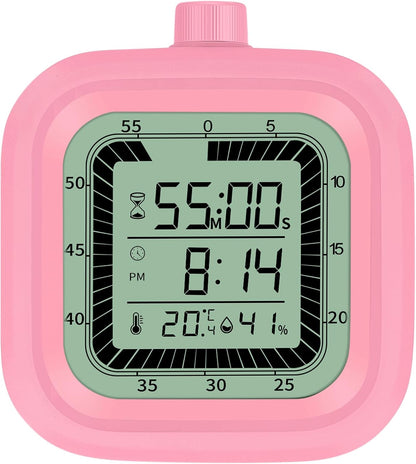 4 in 1 Visual Digital Visual Timer Battery Operation Alarm Clock with Humidity Temperature Monitor Magnetic Wall Mount Kitchen Study Timer for Classroom Office Bedroom Pink