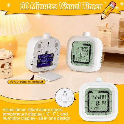 4 in 1 Visual Digital Visual Timer Battery Operation Alarm Clock with Humidity Temperature Monitor Magnetic Wall Mount Kitchen Study Timer for Classroom Office Bedroom Pink