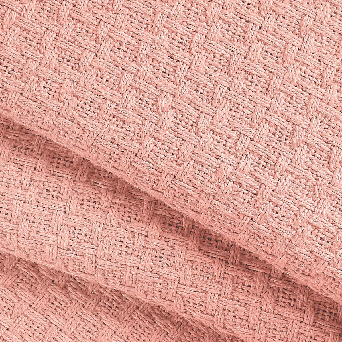 100% Cotton Bed Blanket, Breathable Bed Blanket Full Queen Size, Cotton Thermal Blankets Full Queen, Perfect for Layering Any Bed for All Season, Peach