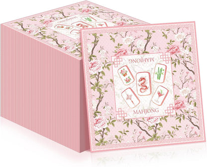 30 Pcs Mahjong Napkins Cocktail Party Supplies, Paper, Pink Flowers