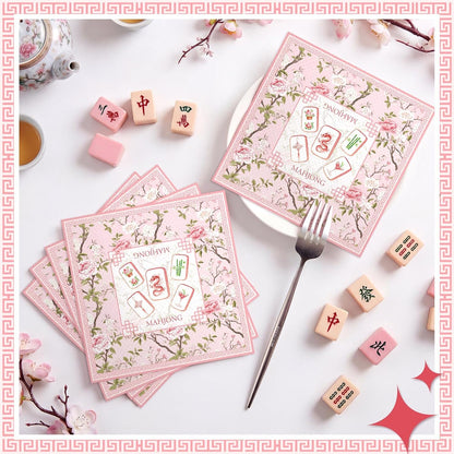 30 Pcs Mahjong Napkins Cocktail Party Supplies, Paper, Pink Flowers