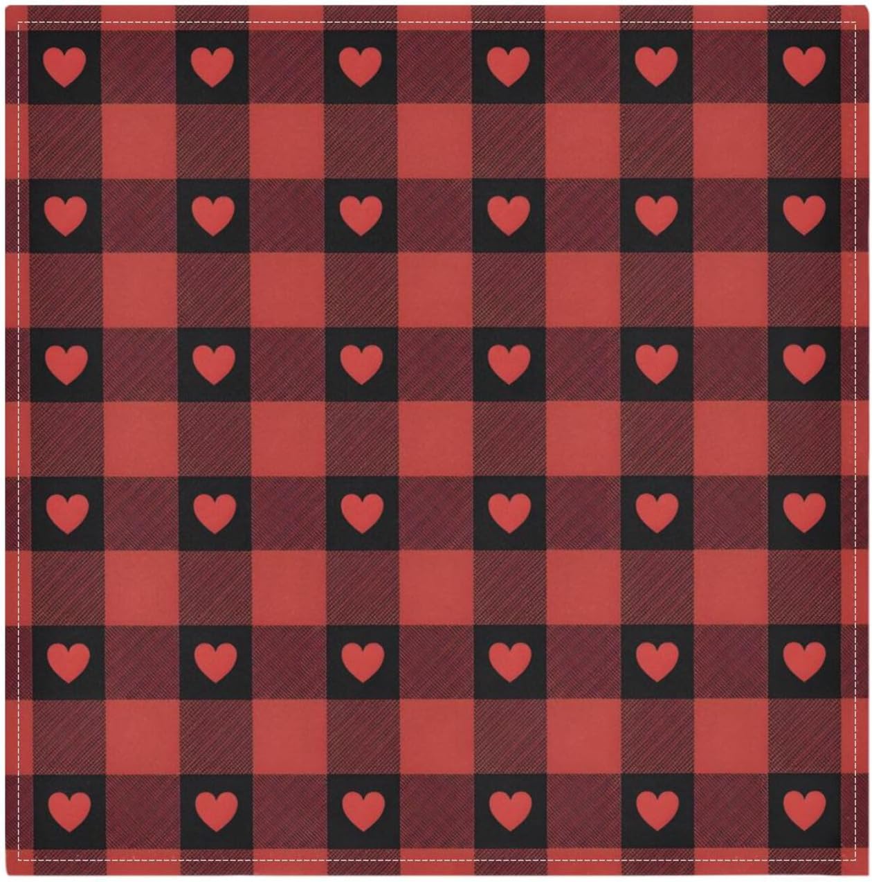Valentines Cloth Napkins Set of 6, Red Buffalo Check Love Heart Square Premium Polyester Table Linen 20 Inch Napkins for Dinner Parties