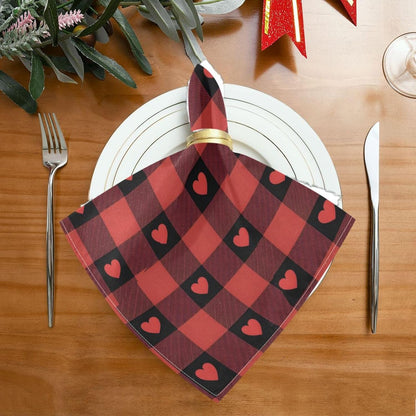 Valentines Cloth Napkins Set of 6, Red Buffalo Check Love Heart Square Premium Polyester Table Linen 20 Inch Napkins for Dinner Parties