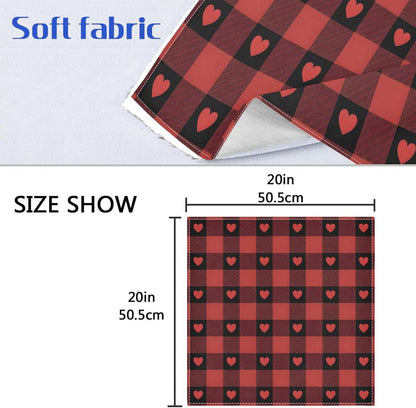 Valentines Cloth Napkins Set of 6, Red Buffalo Check Love Heart Square Premium Polyester Table Linen 20 Inch Napkins for Dinner Parties