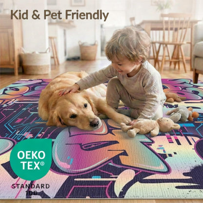 5'x7' Washable Modern Abstract Area Rug, Pink Flatwoven Floor Covering Non-Slip Chair-Friendly Carpet for Dining Room, Under Table, Home Office | Ref:2090285