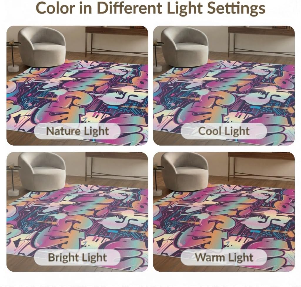 5'x7' Washable Modern Abstract Area Rug, Pink Flatwoven Floor Covering Non-Slip Chair-Friendly Carpet for Dining Room, Under Table, Home Office | Ref:2090285