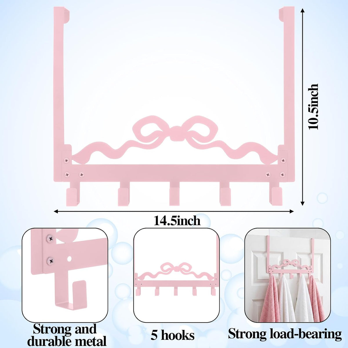 Cute Pink Bow Over Door Towel Rack 5 Hooks