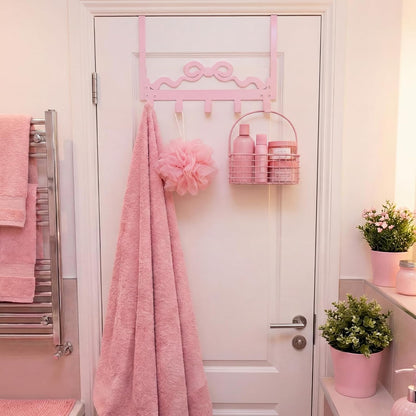 Cute Pink Bow Over Door Towel Rack 5 Hooks