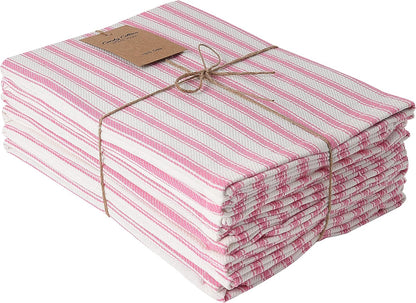 Cloth Napkins Pk of 6 |Spring Easter Basket Decor Christmas Washable Cotton Dinner Cloth Napkins|Pink & White French Stripes 18x18 in Kitchen Party Hotel BBQ Restaurant Dinner Napkins