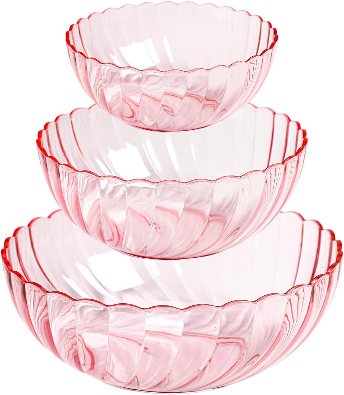 Acrylic Salad Mixing Bowls Party Snack Bowls Serving Bowls for Candy Dessert Chips Fruits-Pink-3 PCS