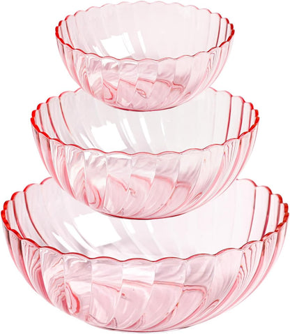 Acrylic Salad Mixing Bowls Party Snack Bowls Serving Bowls for Candy Dessert Chips Fruits-Pink-3 PCS