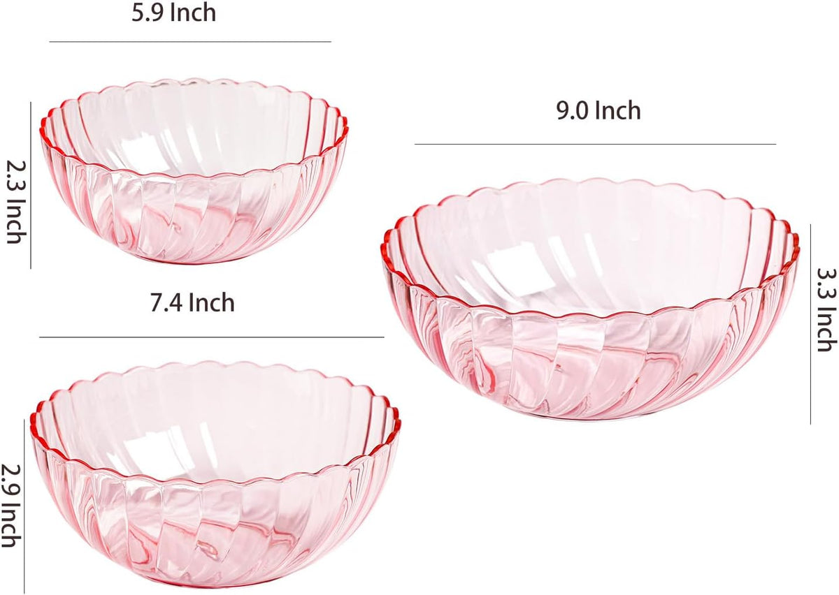 Acrylic Salad Mixing Bowls Party Snack Bowls Serving Bowls for Candy Dessert Chips Fruits-Pink-3 PCS