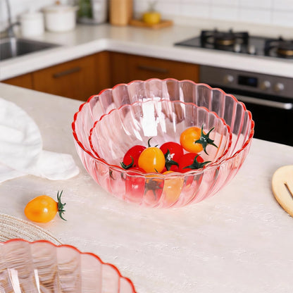 Acrylic Salad Mixing Bowls Party Snack Bowls Serving Bowls for Candy Dessert Chips Fruits-Pink-3 PCS