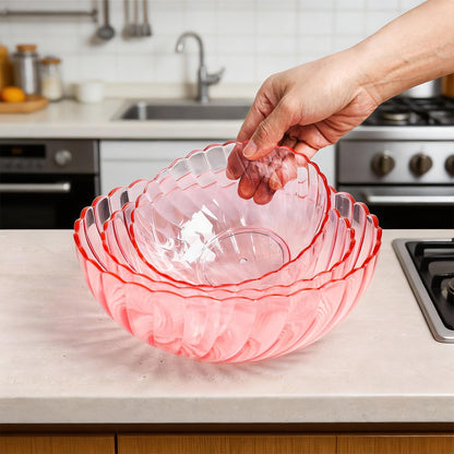 Acrylic Salad Mixing Bowls Party Snack Bowls Serving Bowls for Candy Dessert Chips Fruits-Pink-3 PCS