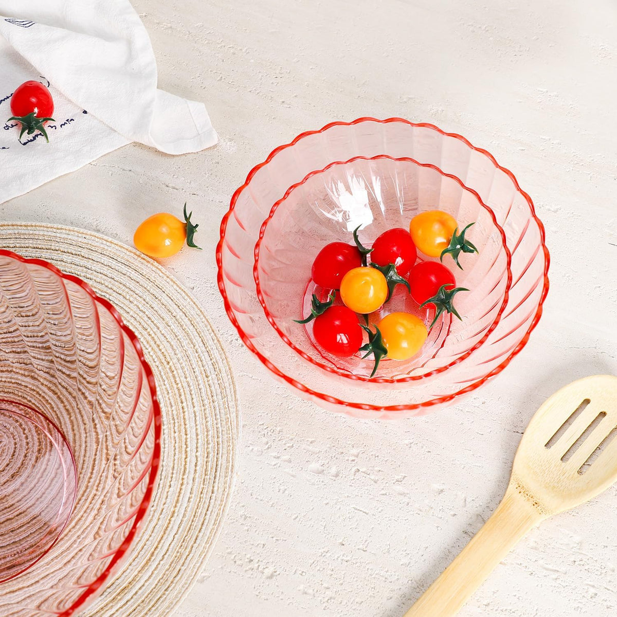 Acrylic Salad Mixing Bowls Party Snack Bowls Serving Bowls for Candy Dessert Chips Fruits-Pink-3 PCS