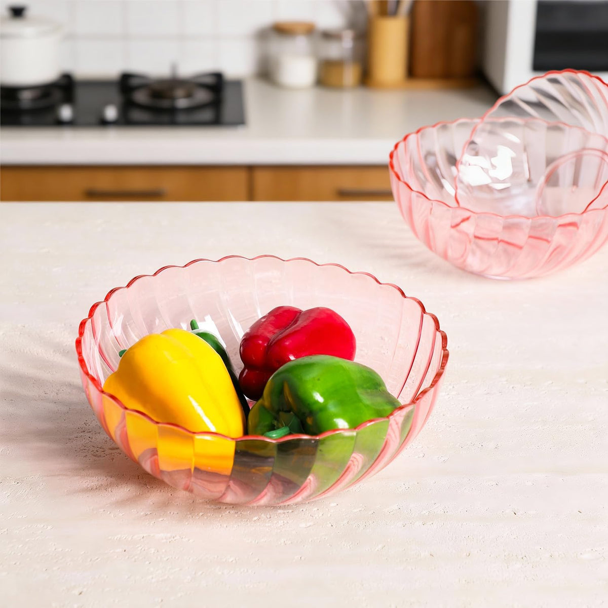 Acrylic Salad Mixing Bowls Party Snack Bowls Serving Bowls for Candy Dessert Chips Fruits-Pink-3 PCS