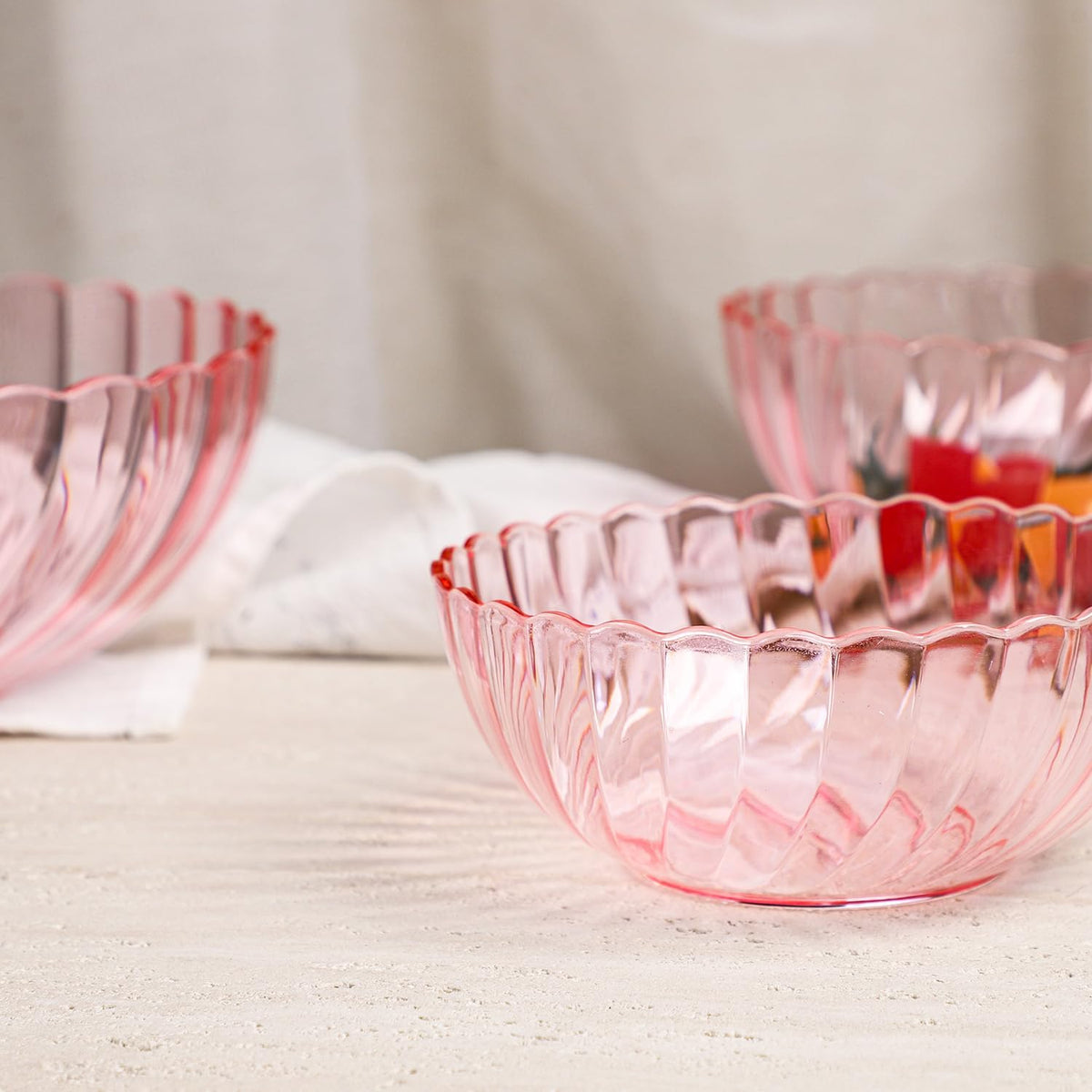 Acrylic Salad Mixing Bowls Party Snack Bowls Serving Bowls for Candy Dessert Chips Fruits-Pink-3 PCS