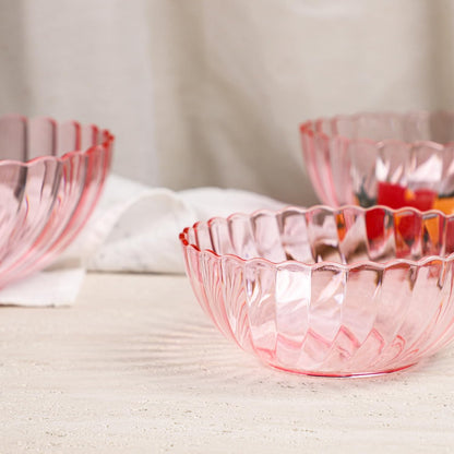 Acrylic Salad Mixing Bowls Party Snack Bowls Serving Bowls for Candy Dessert Chips Fruits-Pink-3 PCS