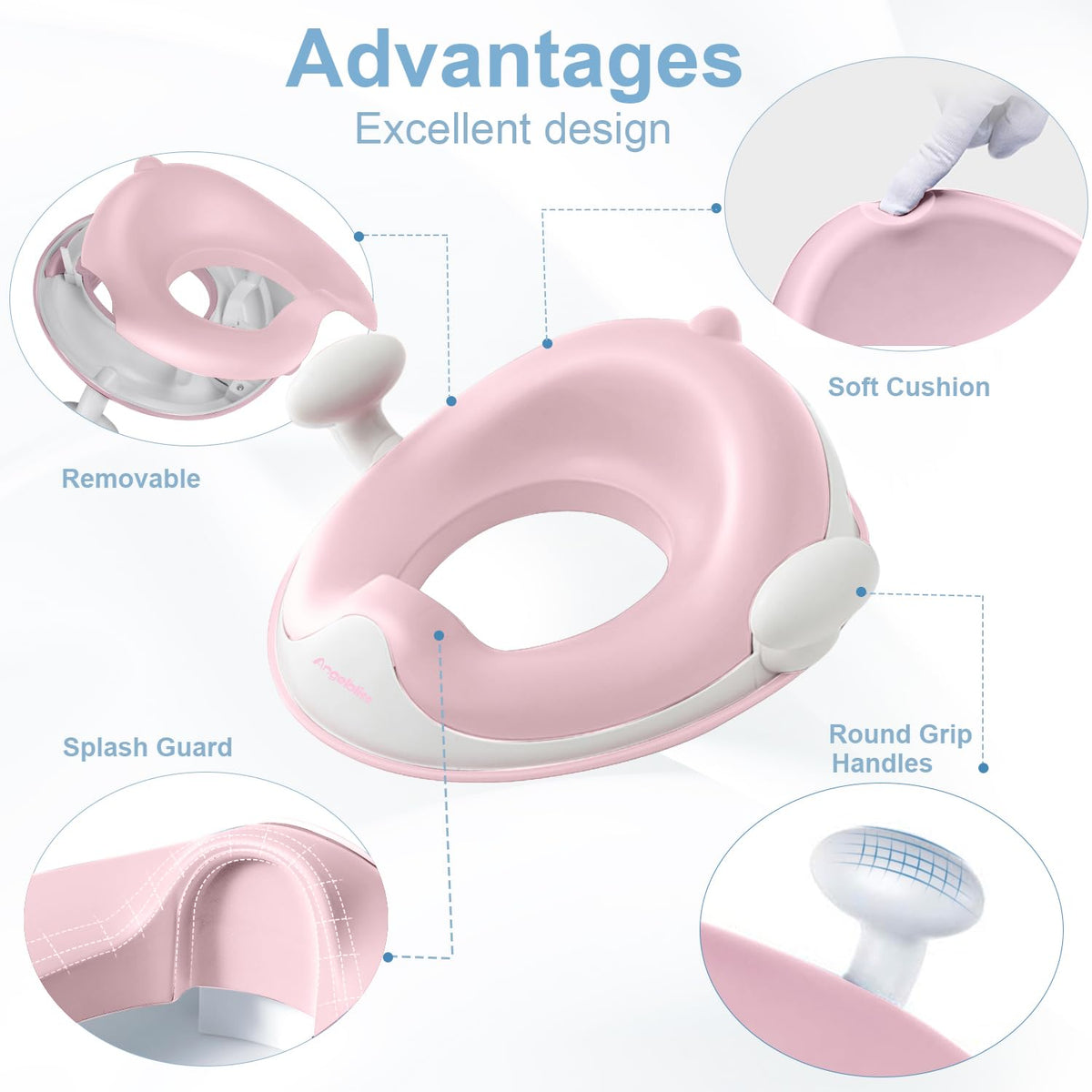 Potty Training Toilet Seat with Cushion, Handles, Splash Guard