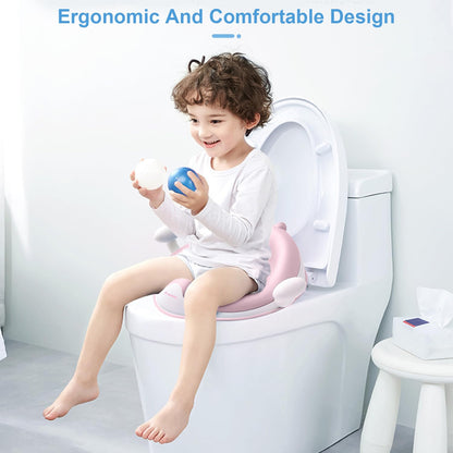 Potty Training Toilet Seat with Cushion, Handles, Splash Guard