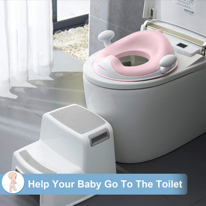 Potty Training Toilet Seat with Cushion, Handles, Splash Guard