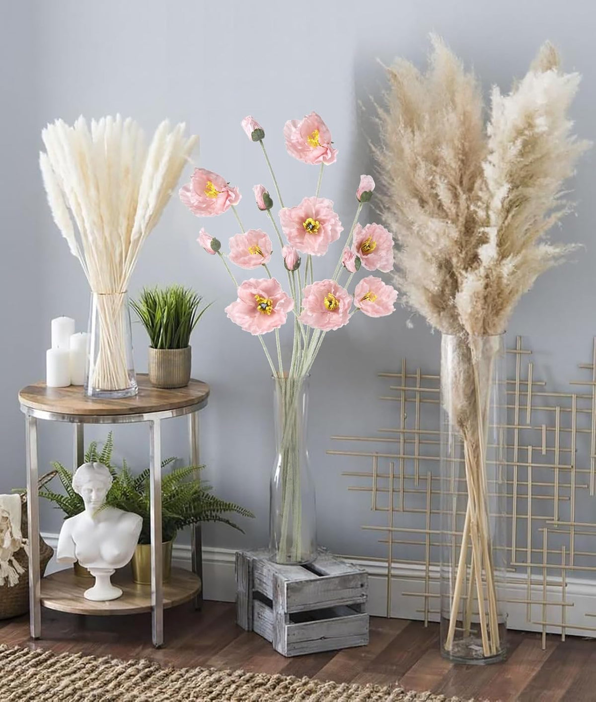 Poppy Flowers Artificial,6PCS Pink Silk Poppies 35.43in Fake Long Stem Flowers for Tall Vase Wedding Party Home Decor(Light Pink)