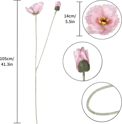Poppy Flowers Artificial,6PCS Pink Silk Poppies 35.43in Fake Long Stem Flowers for Tall Vase Wedding Party Home Decor(Light Pink)