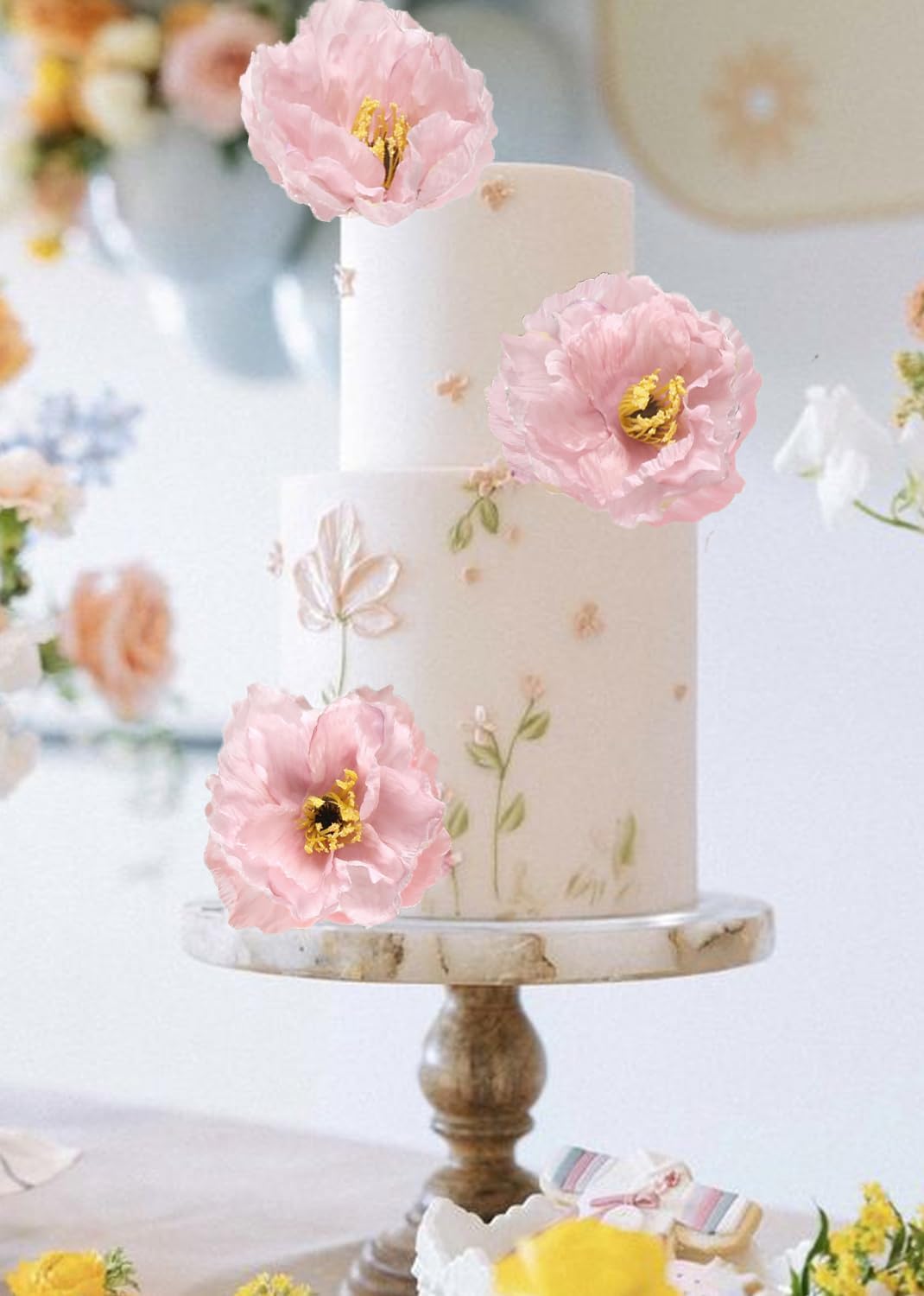 Poppy Flowers Artificial,6PCS Pink Silk Poppies 35.43in Fake Long Stem Flowers for Tall Vase Wedding Party Home Decor(Light Pink)