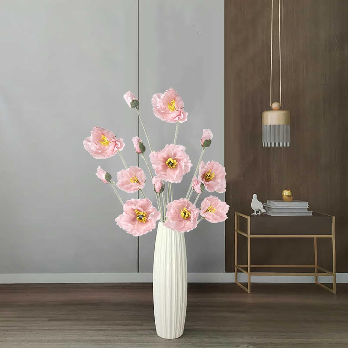 Poppy Flowers Artificial,6PCS Pink Silk Poppies 35.43in Fake Long Stem Flowers for Tall Vase Wedding Party Home Decor(Light Pink)