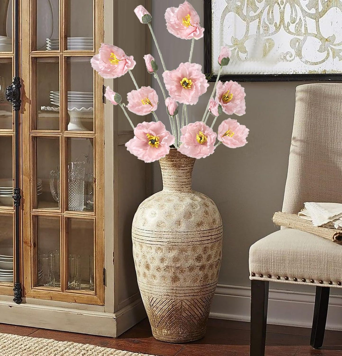 Poppy Flowers Artificial,6PCS Pink Silk Poppies 35.43in Fake Long Stem Flowers for Tall Vase Wedding Party Home Decor(Light Pink)