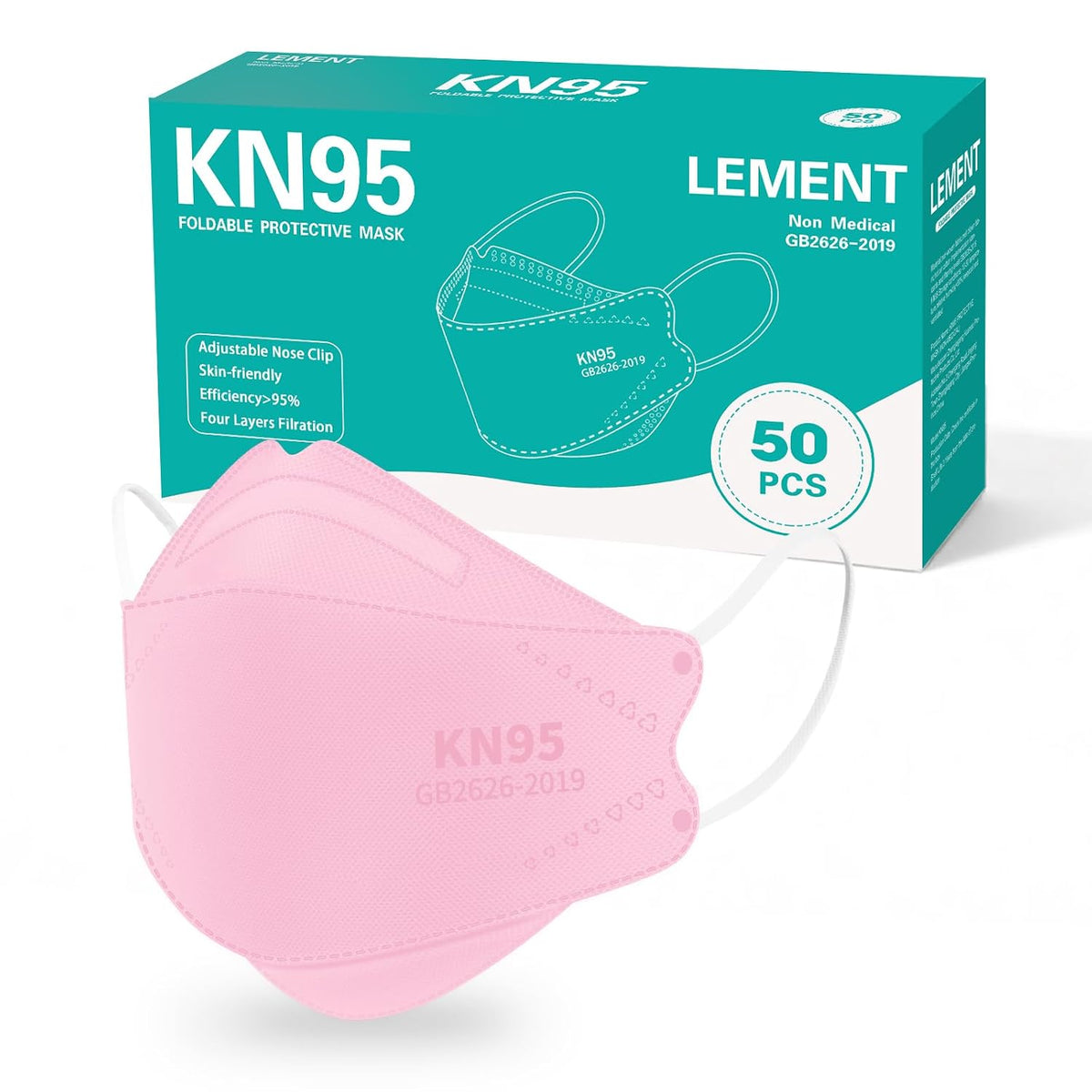 KN95 Face Masks,50 Pack Breathable Dust Safety Mask For Adult, Pink