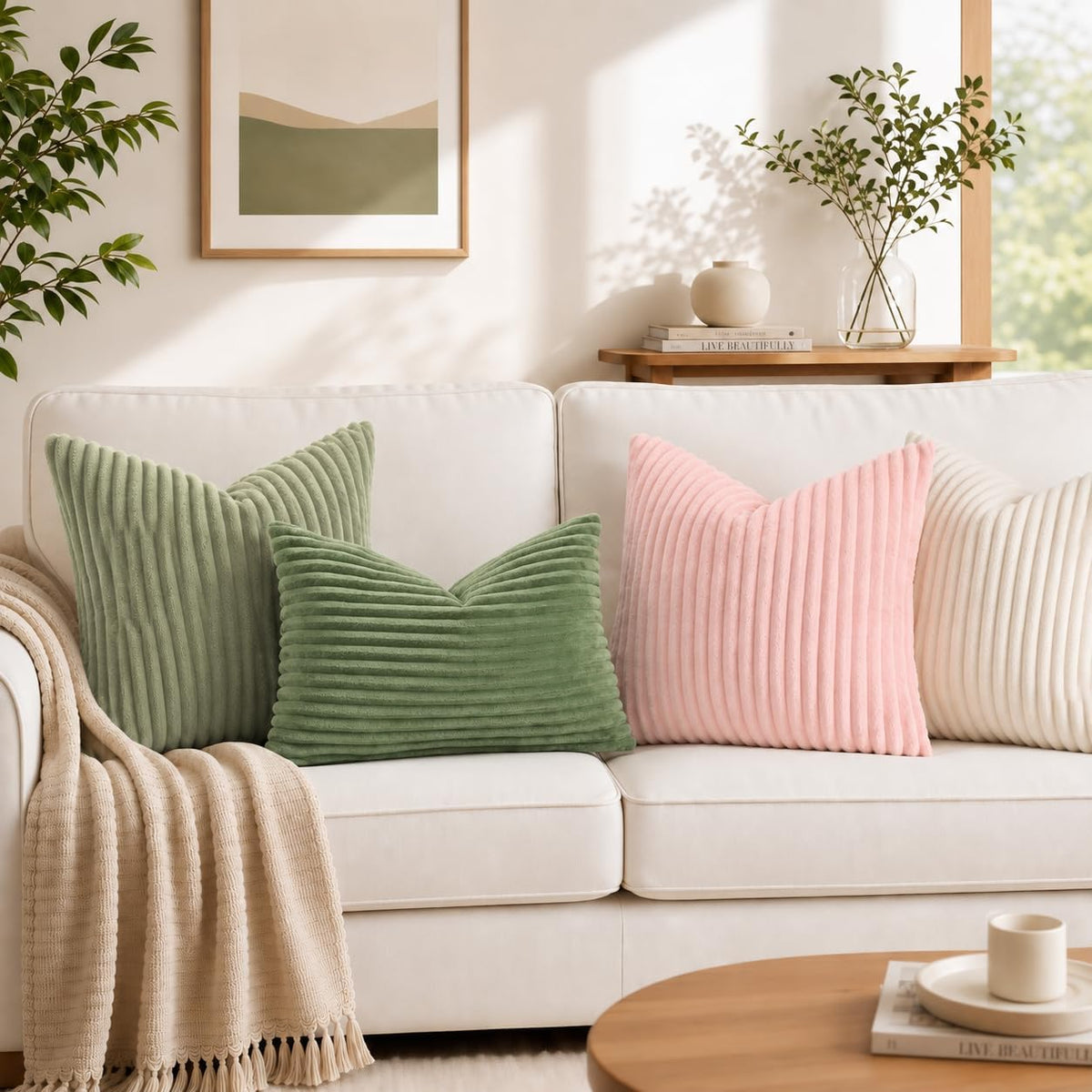 Simmore Fall Soft Pink Flannel Throw Pillow Covers 18X18 Set of 2