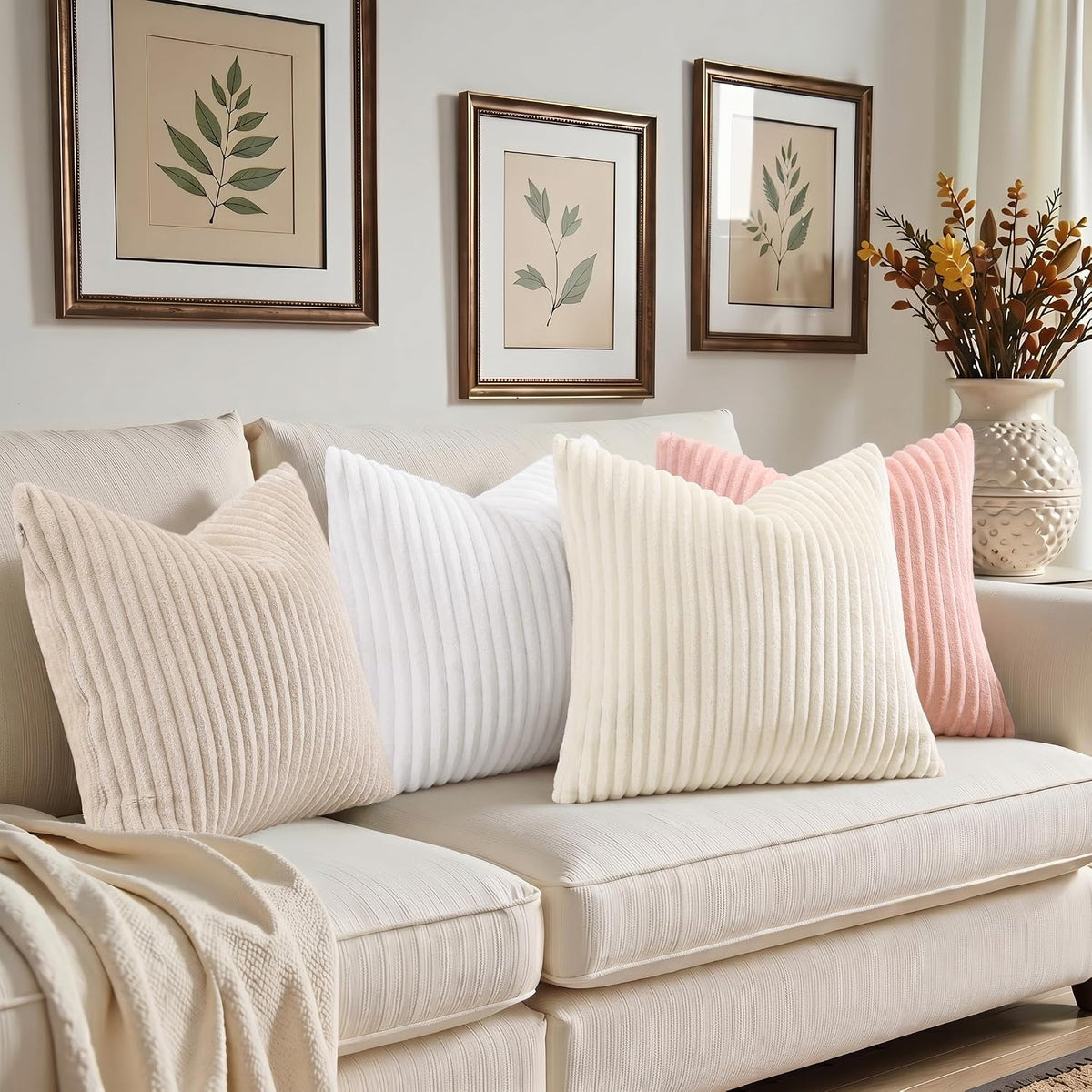 Simmore Fall Soft Pink Flannel Throw Pillow Covers 18X18 Set of 2